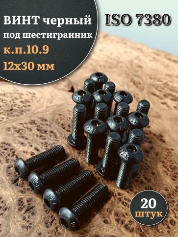 Винт чёрный М12х30 ISO 7380 под шестигранник к.п.10.9, 20 шт. фото 1