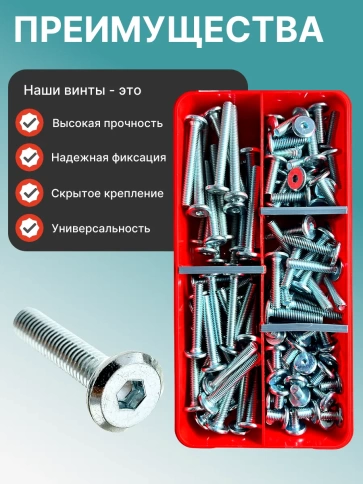 Винты мебельные М6 DIN7420 в органайзере НАБОР 3 фото 4