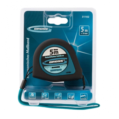 Рулетка Ergonomisch,магнит.обрезин.зацеп 5м х19 мм Gross фото 5