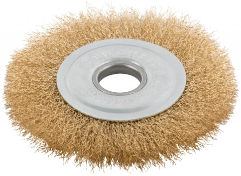 Корщетка дисковая прямая, посадочн.д.22,2мм, латунир.волнистая проволока, 150 мм фото 2