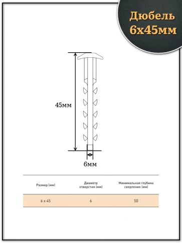 Дюбель для кабель-канала (трубной клипсы) 6х45 мм фото 2