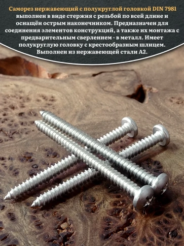 Саморез нержавеющий полукруглая гол. 4,8х60 DIN7981 , 20 шт. фото 4