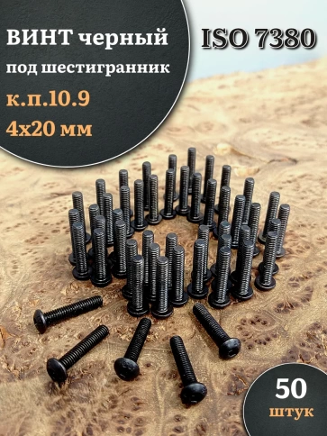 Винт чёрный М4х20 ISO 7380 под шестигранник к.п.10.9, 50 шт. фото 1