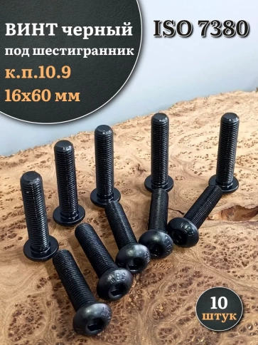 Винт чёрный М16х60 ISO 7380 под шестигранник к.п.10.9, 10 шт. фото 1