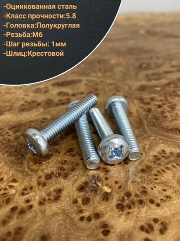 Винт с полукруглой головкой М6х30 ОЦ DIN7985, 10 шт. фото 3