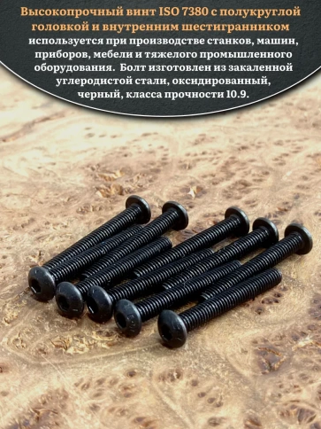 Винт чёрный М3х25 ISO 7380 под шестигранник к.п.10.9, 50 шт. фото 4