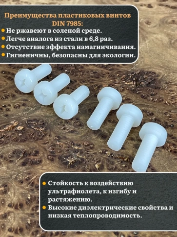 Винт полиамидный 8х10 мм DIN7985 (пластик), 10 шт. фото 3