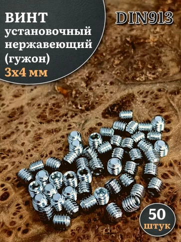 Винт установочный нержавеющий М3х4 DIN913 (гужон), 50 шт. фото 1