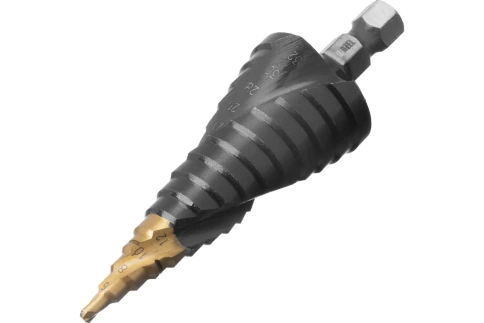 Сверло ступенчатое 4-6-8-10-12-14-16-18-20-22-24-26-28-30-32 мм,Р6М5,шестигр.хв.Denzel фото 1