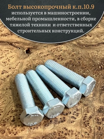 Болт высокопрочный ОЦ 16х60 мм, к.п.10.9 DIN933, 4 шт. фото 4