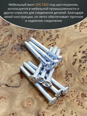 Винт мебельный 6х80 плоский под шестигранник DIN7420,20 шт фото 3