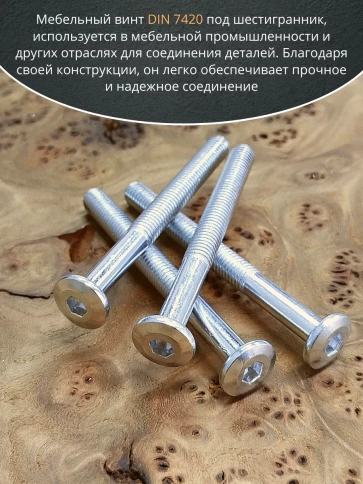 Винт мебельный 6х70 плоский под шестигранник DIN7420,20 шт фото 3