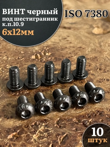 Винт чёрный М6х12 ISO 7380 под шестигранник к.п.10.9, 10 шт. фото 1
