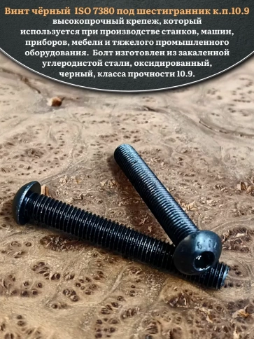 Винт чёрный М10х75 ISO 7380 под шестигранник к.п.10.9, 10 шт. фото 4