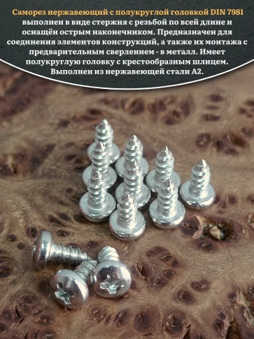 Саморез нержавеющий полукруглая гол. 2,9х9,5 DIN7981 ,20 шт. фото 4