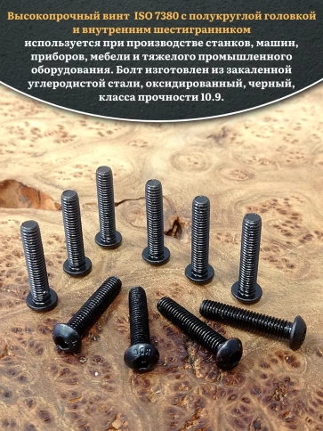 Винт чёрный М6х25 ISO 7380 под шестигранник к.п.10.9, 20 шт. фото 4