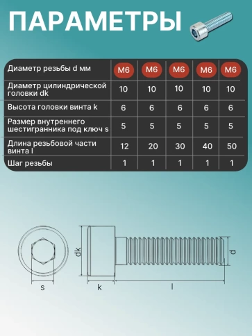 Винты под шестигранник М6 ОЦ 8.8 DIN912 органайзер НАБОР 3 фото 3