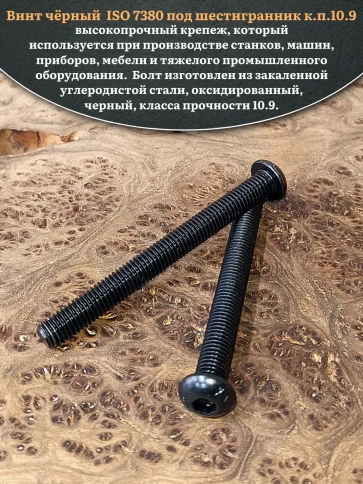 Винт чёрный М10х100 ISO 7380 под шестигранник к.п.10.9, 10 шт. фото 4