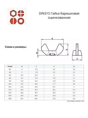 Гайка барашковая М6,8,10 ОЦ DIN315 (по 10 шт.) фото 2
